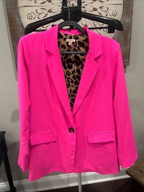 Jodifl Hot Pink Women's Blazer / Size Large / Jacket lined with cheetah print!